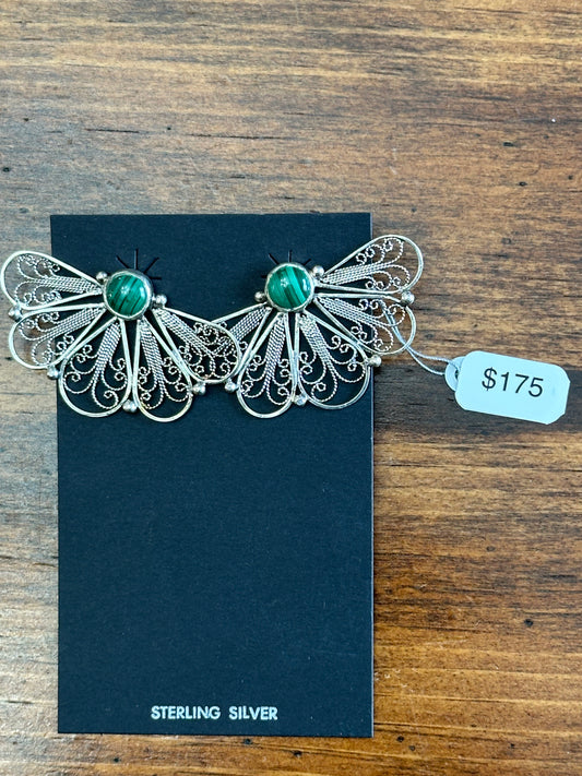 Malachite Filigree Earrings