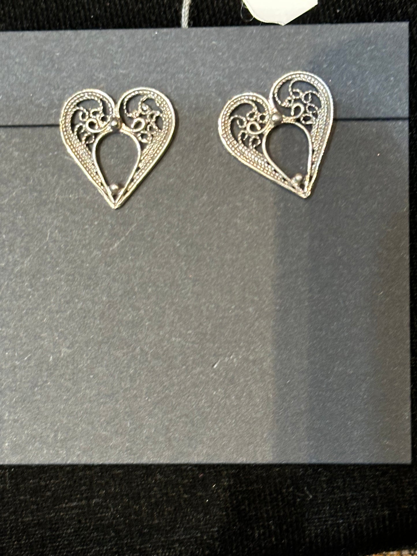 Sterling Silver Filigree Heart Earrings